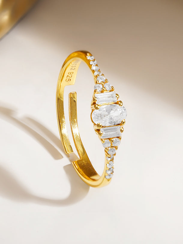 925 Fine  Silver Crystal Glow Statement Ring