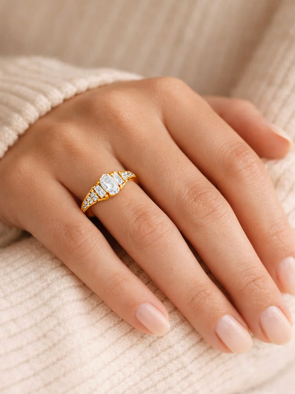 925 Fine  Silver Crystal Glow Statement Ring
