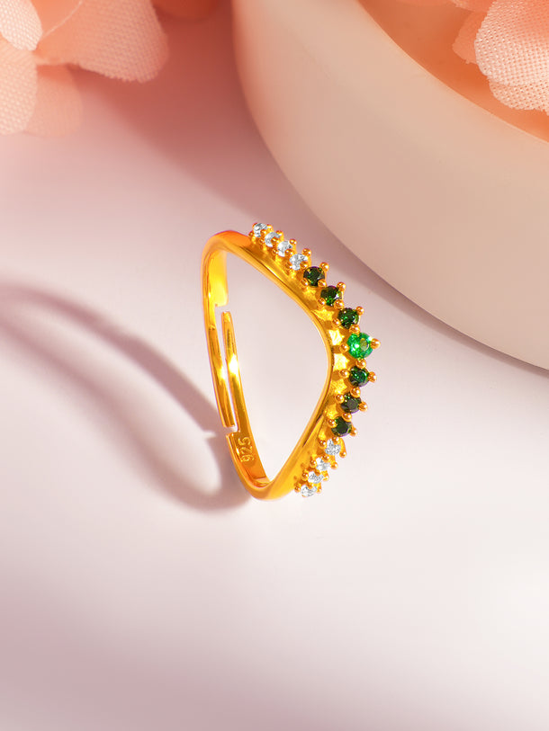 925 Fine  Silver Green Crystal Glow Ring