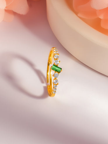 925 Fine Silver Emerald Crystal Spark Ring