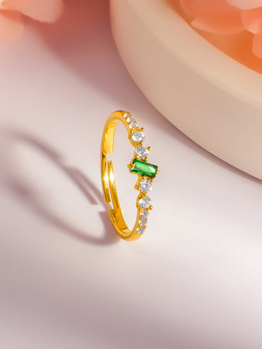 925 Fine Silver Emerald Crystal Spark Ring