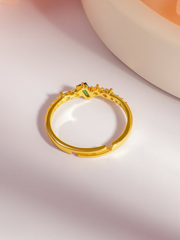 925 Fine Silver Emerald Crystal Spark Ring