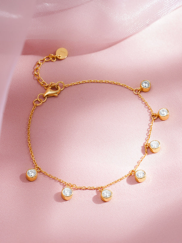 925 Fine Silver Crystal Drop Charm Bracelet