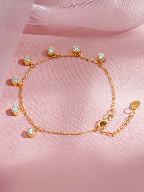 925 Fine Silver Crystal Drop Charm Bracelet