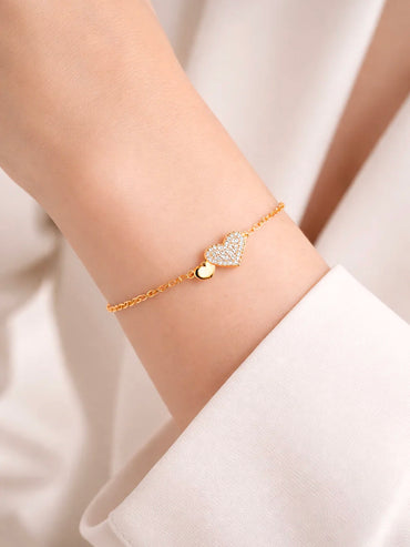 925 Fine Silver Double Heart Diamond Bracelet