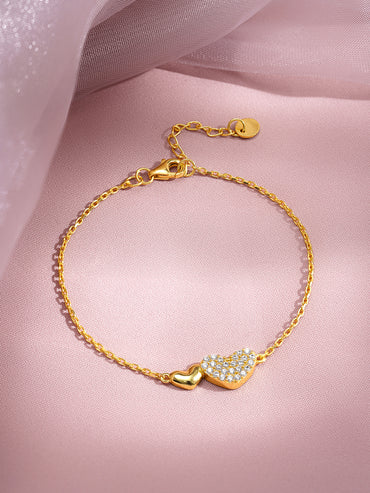 925 Fine Silver Double Heart Diamond Bracelet