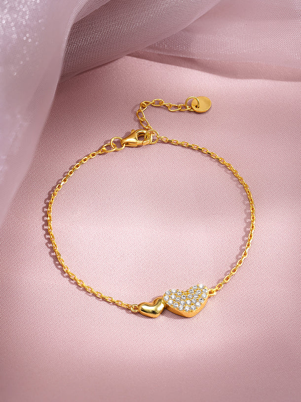 925 Fine Silver Double Heart Diamond Bracelet