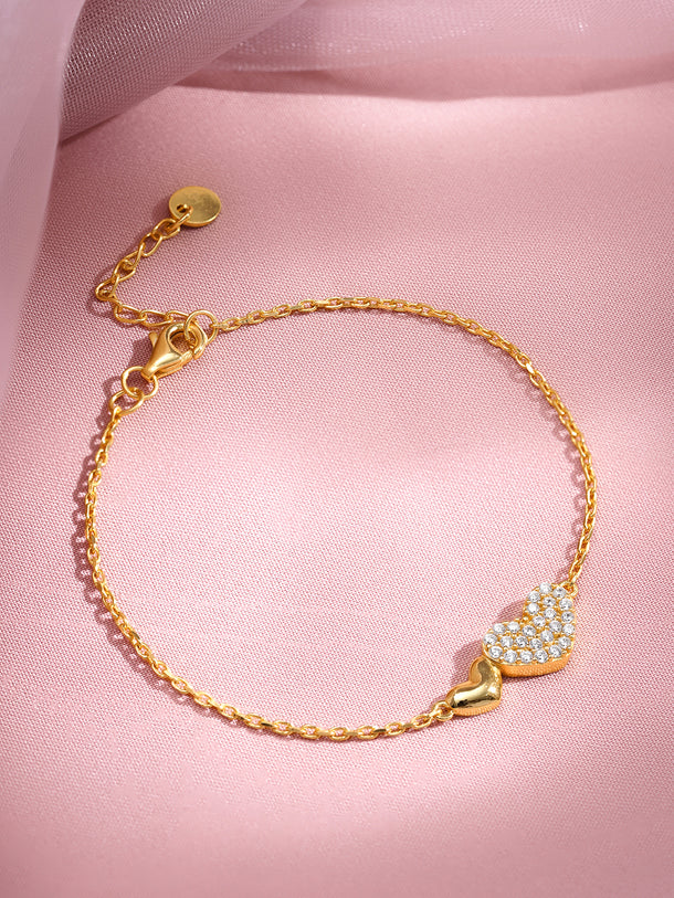 925 Fine Silver Double Heart Diamond Bracelet