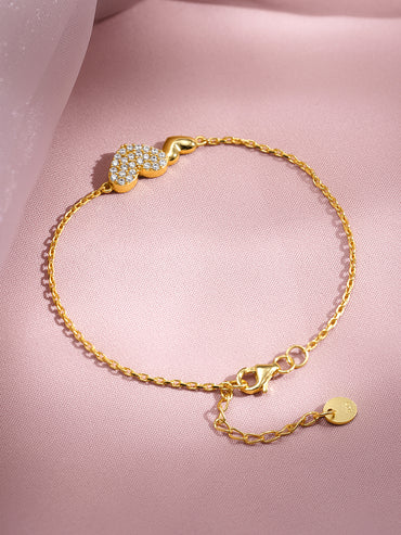 925 Fine Silver Double Heart Diamond Bracelet