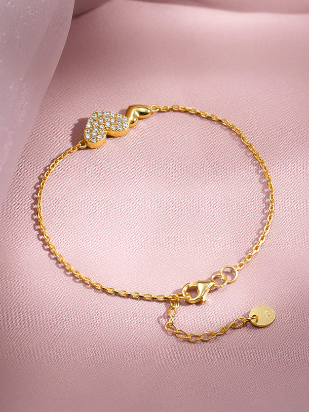 925 Fine Silver Double Heart Diamond Bracelet