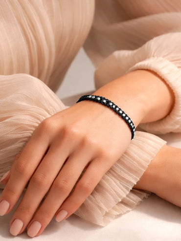 925 Fine Silver Beaded Cord Bracelet