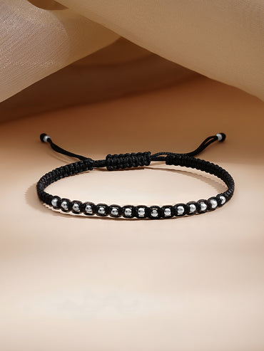 925 Fine Silver Beaded Cord Bracelet