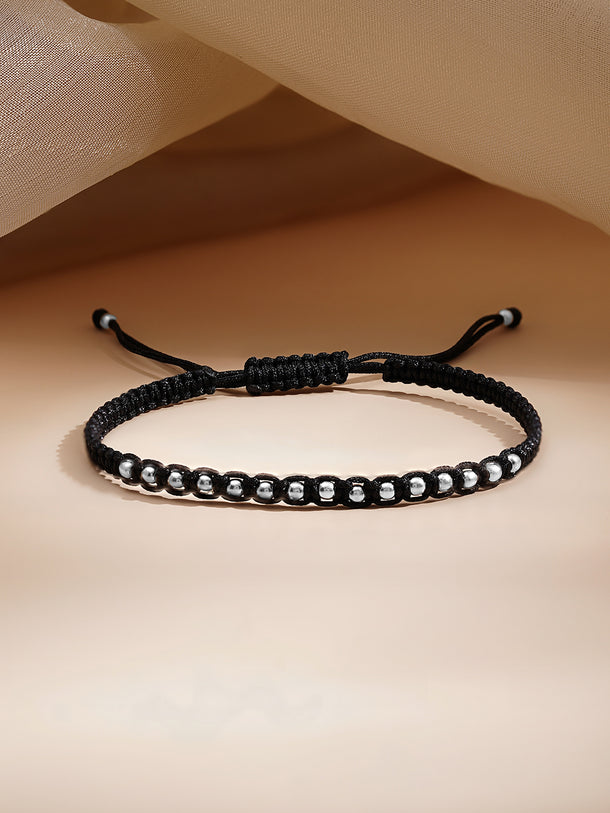 925 Fine Silver Beaded Cord Bracelet
