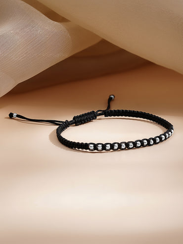 925 Fine Silver Beaded Cord Bracelet