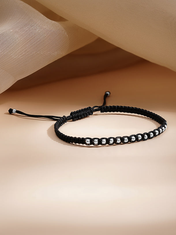 925 Fine Silver Beaded Cord Bracelet