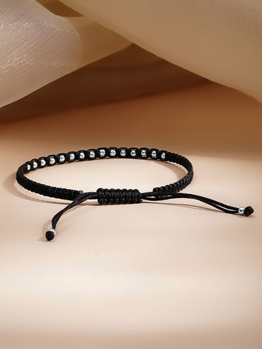 925 Fine Silver Beaded Cord Bracelet