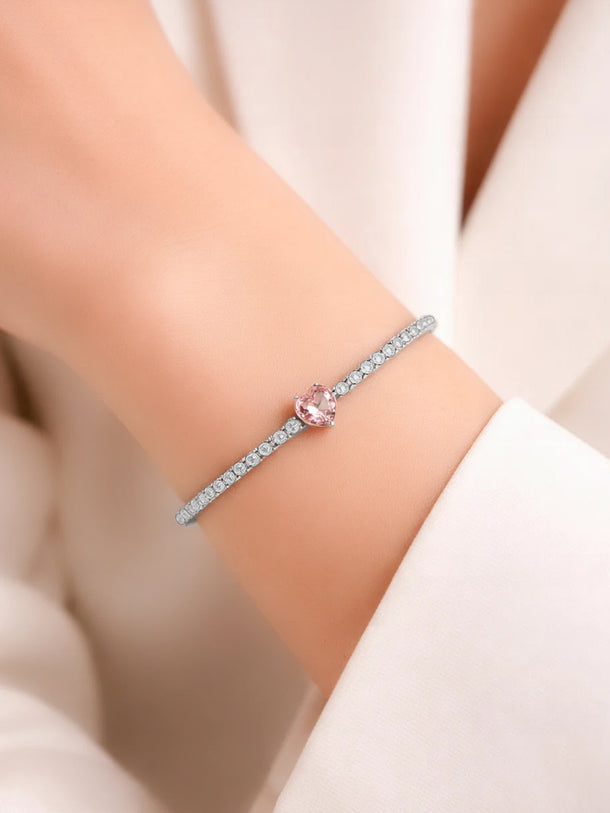 925 Fine Silver Crystal Love Heart Bracelet
