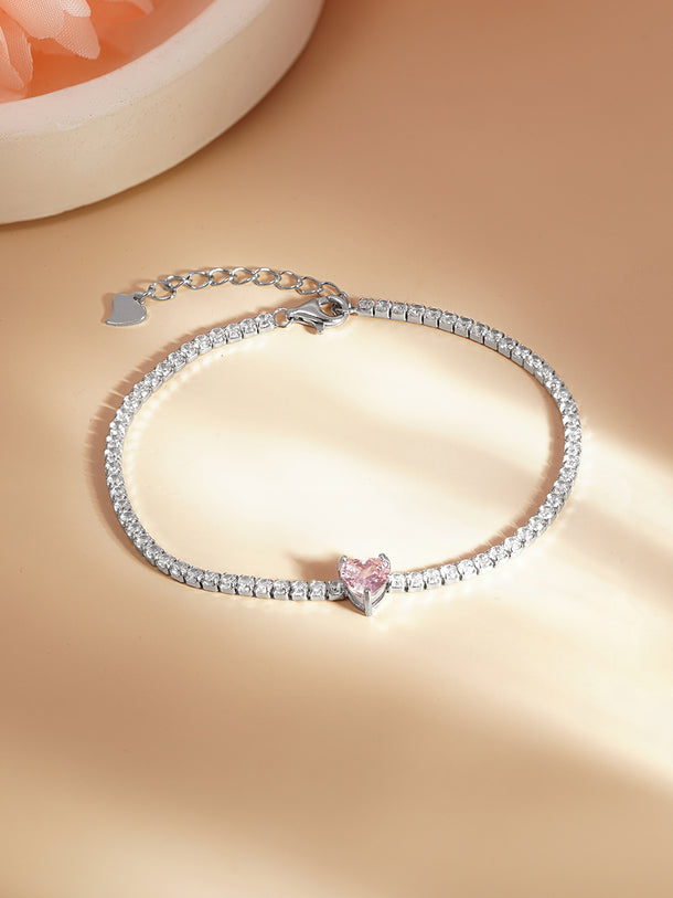 925 Fine Silver Crystal Love Heart Bracelet