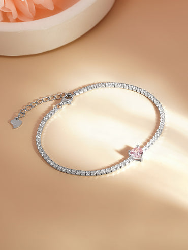 925 Fine Silver Crystal Love Heart Bracelet