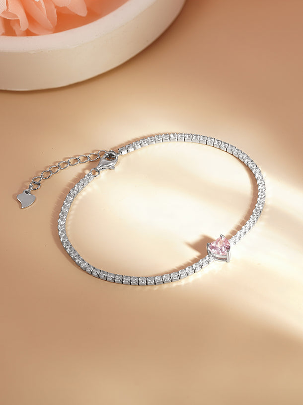925 Fine Silver Crystal Love Heart Bracelet