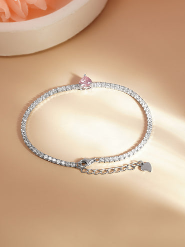 925 Fine Silver Crystal Love Heart Bracelet