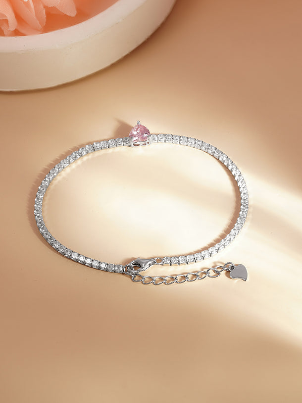 925 Fine Silver Crystal Love Heart Bracelet