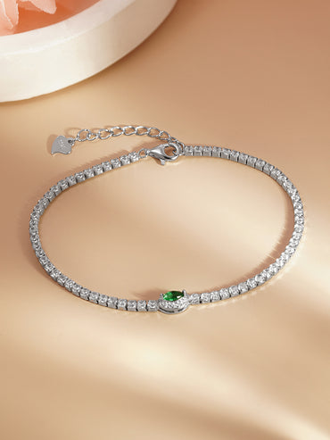 925 Fine Silver Emerald Charm Bracelet