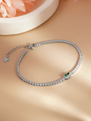 925 Fine Silver Emerald Charm Bracelet