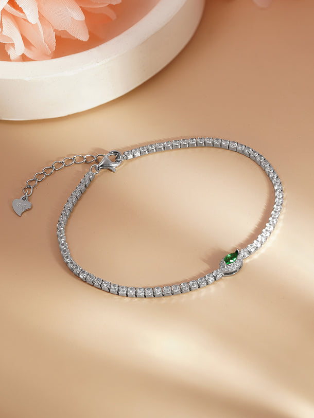 925 Fine Silver Emerald Charm Bracelet