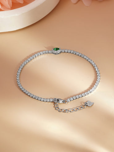 925 Fine Silver Emerald Charm Bracelet