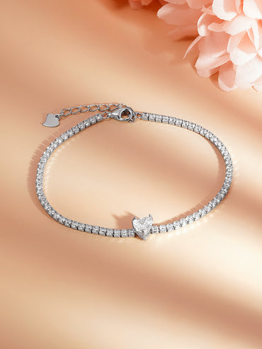 925 Fine Silver Sweet Heart Tennis Bracelet