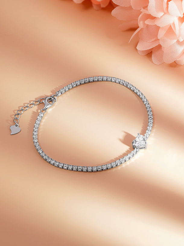 925 Fine Silver Sweet Heart Tennis Bracelet