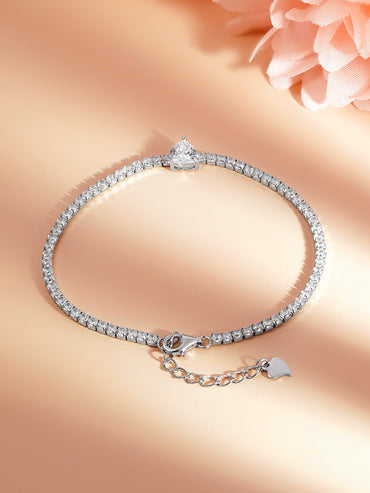 925 Fine Silver Sweet Heart Tennis Bracelet