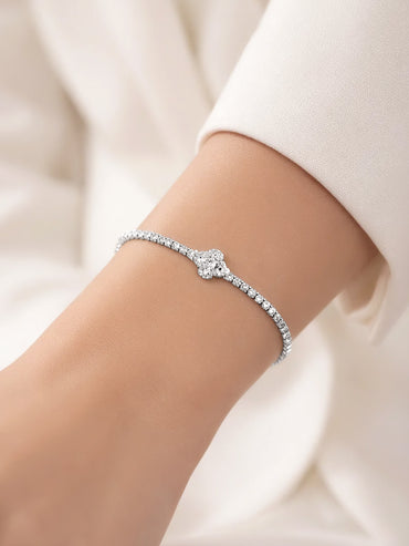 925 Fine Silver Diamond Clover Spark Bracelet