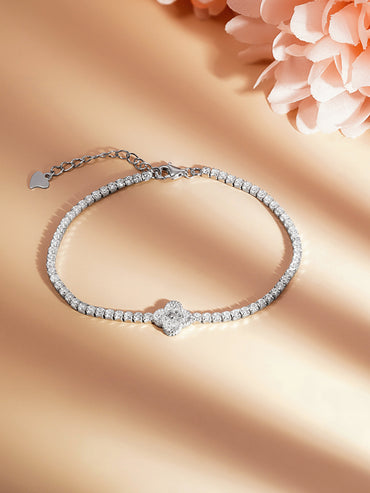 925 Fine Silver Diamond Clover Spark Bracelet