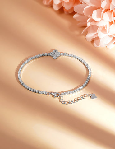 925 Fine Silver Diamond Clover Spark Bracelet