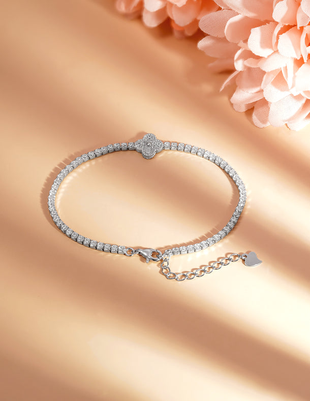 925 Fine Silver Diamond Clover Spark Bracelet