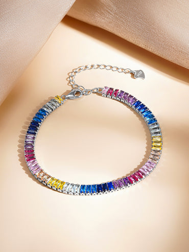 925 Fine Silver Multicolor Crystal Tennis Bracelet