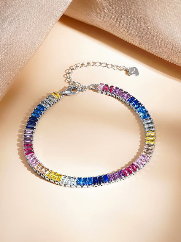 925 Fine Silver Multicolor Crystal Tennis Bracelet