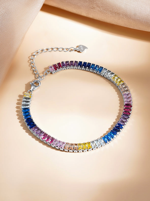925 Fine Silver Multicolor Crystal Tennis Bracelet