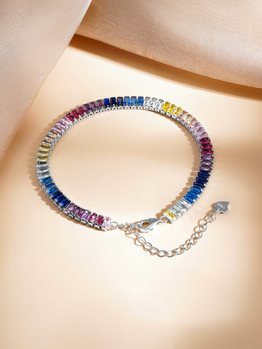 925 Fine Silver Multicolor Crystal Tennis Bracelet