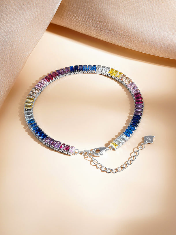 925 Fine Silver Multicolor Crystal Tennis Bracelet