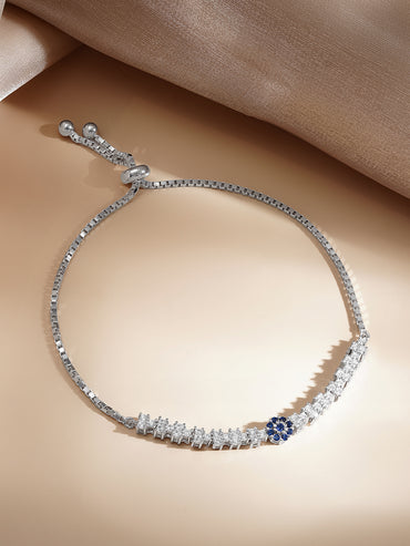 925 Fine Silver Blue Crystal Adjustable Bracelet