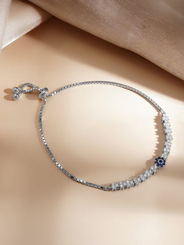 925 Fine Silver Blue Crystal Adjustable Bracelet