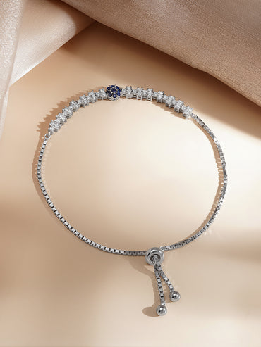 925 Fine Silver Blue Crystal Adjustable Bracelet