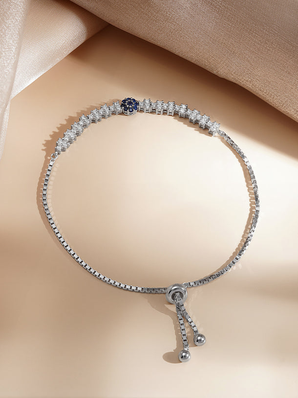 925 Fine Silver Blue Crystal Adjustable Bracelet