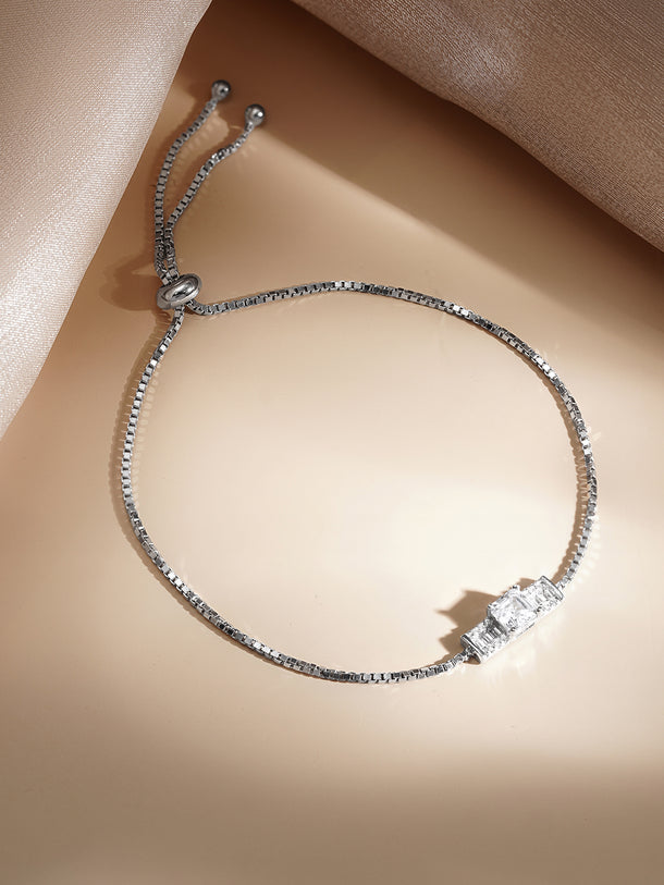 925 Fine Silver Zirconia Pull Chain Bracelet