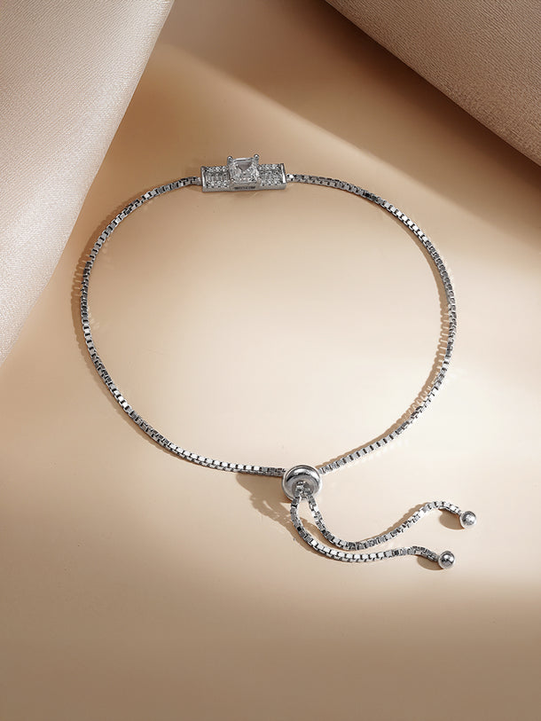 925 Fine Silver Zirconia Pull Chain Bracelet