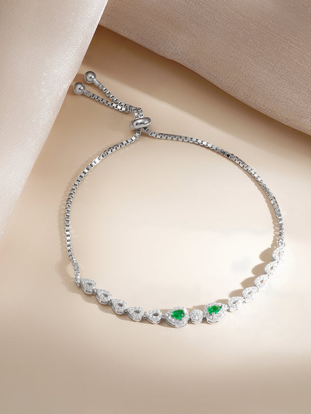 925 Fine Silver Emerald Charm Pull Bracelet