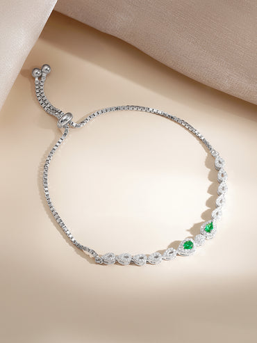 925 Fine Silver Emerald Charm Pull Bracelet